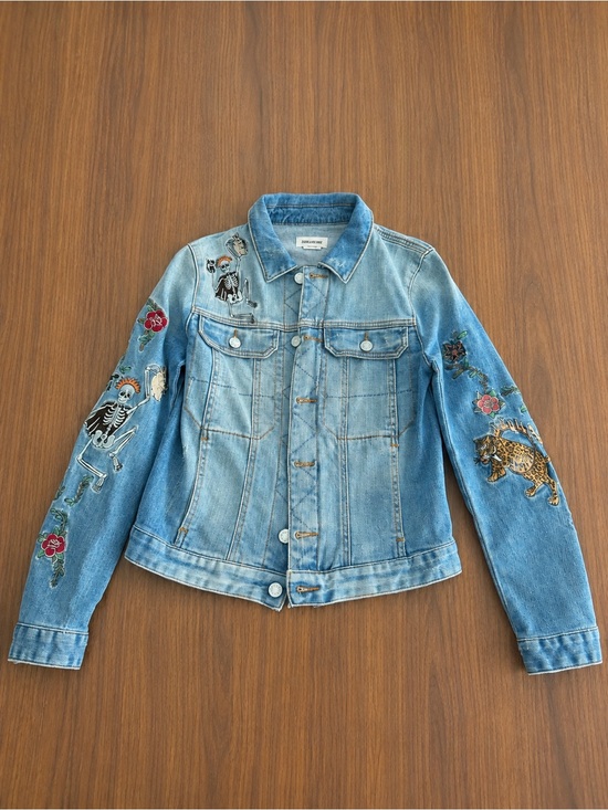 Zadig & Voltaire Jackets & Blazers - Zadig & Voltaire Embroidered Light Blue Denim Jacket with Floral & Animal Motifs